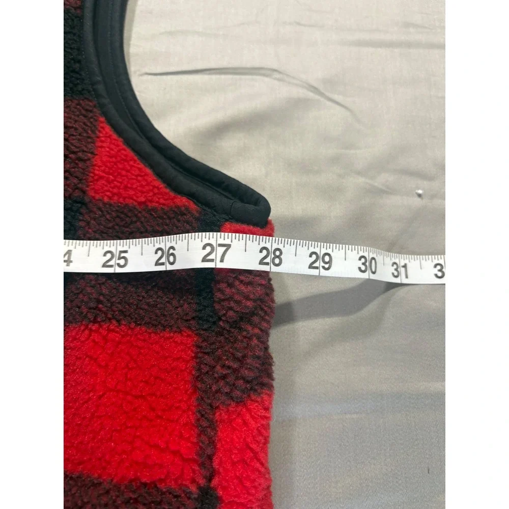 Woolrich x Target Mens Red Black Buffalo Plaid Faux Shearling Fleece Vest XL NWT